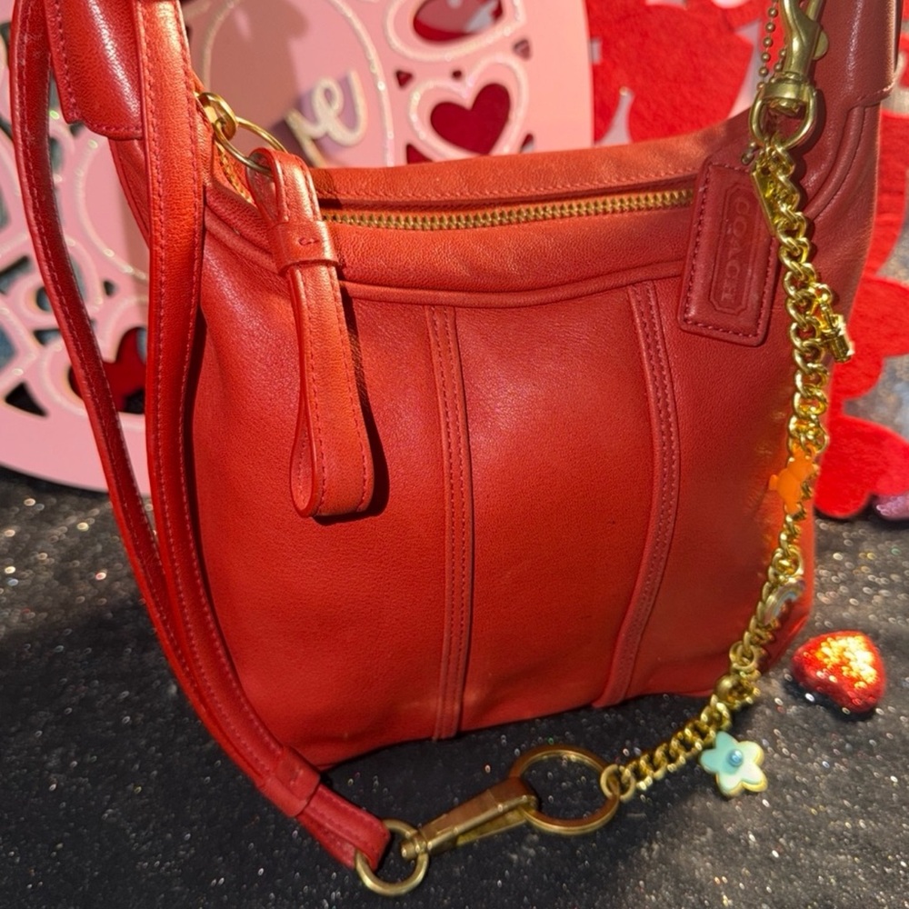 Coach Vibrant Red Crossbody Bag with Gold Chain